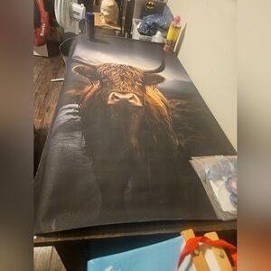 Highland Cow Art Print - Black and Brown Fabric Wall Art Large Pieace